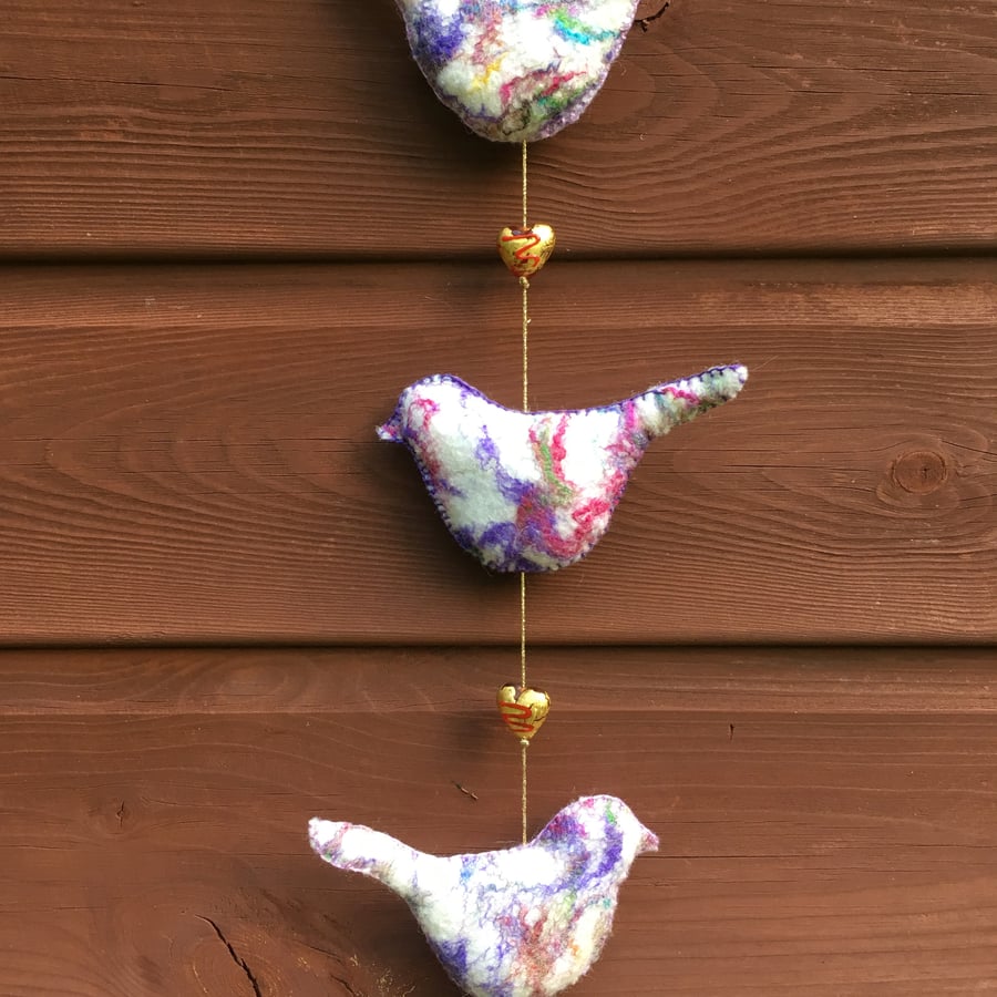 Felt hanging birds, string of birds, bird garland