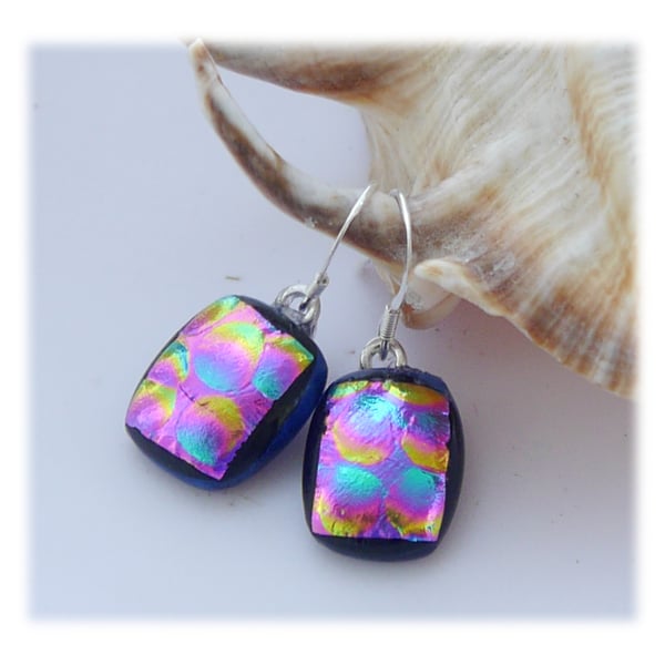 Handmade Fused Dichroic Glass Earrings 251 Cranberry Bubbles