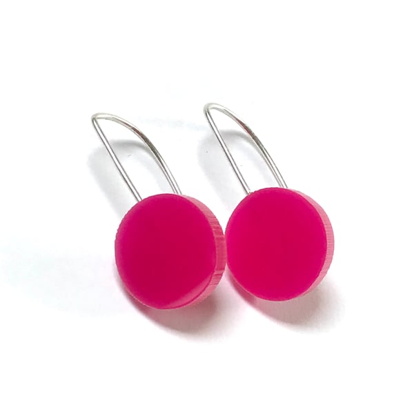Wee Circle Earrings - Bright Pink