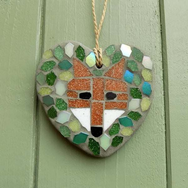 Fox Mosaic Hanging Heart Garden Decoration