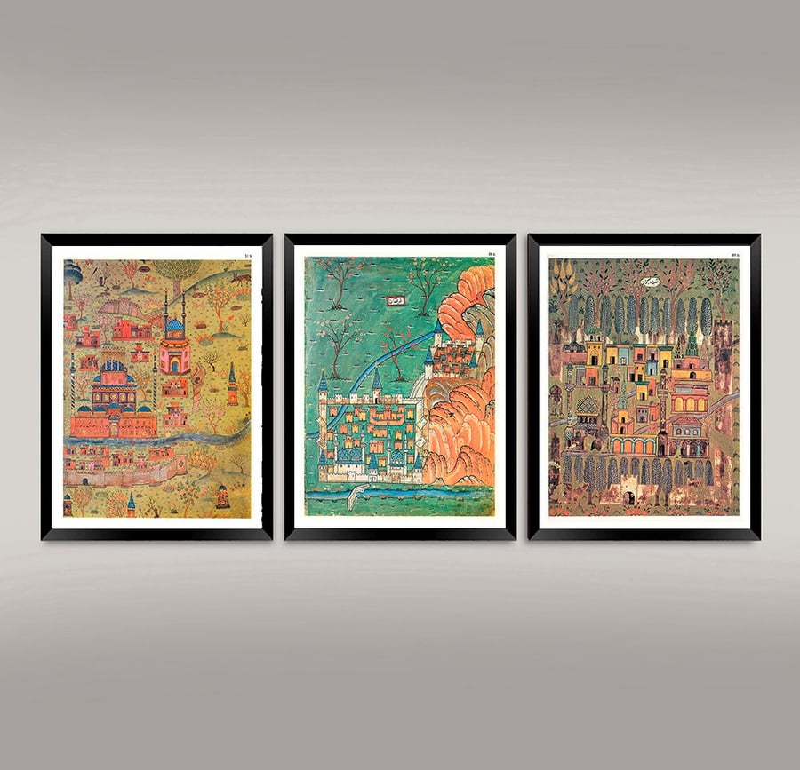 Ottoman Map Prints: Vintage Matrakci Nasuh Cartography Art Illustrations