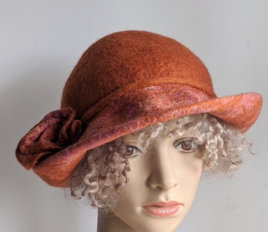 Rust orange felted wool hat - One of the 'Squashable' range