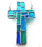 Cross Suncatcher Stained Glass Patchwork Teal Handmade 072 - Image 5