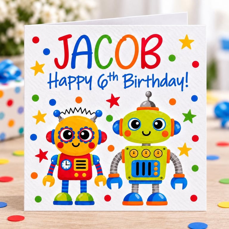 Robot Card for Boy for Girl Personalised Happy Birthday Son Grandson Nephew 3rd 