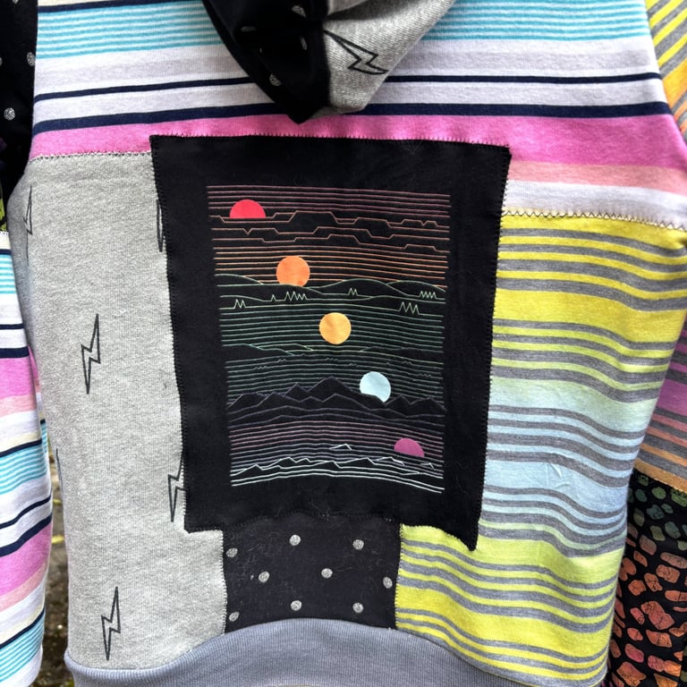 Upcycled Scrappy Pastel Rainbow Hoodie