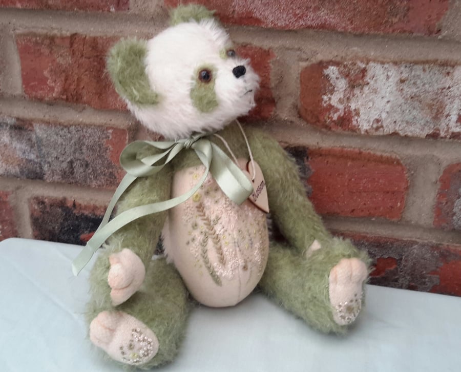 Blossom Bear, Hand Embroidered Artist Bear, Collectable Mohair Teddy Bear 