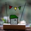 Stained glass house with bunting sun catcher ornament whimsical housewarming gif