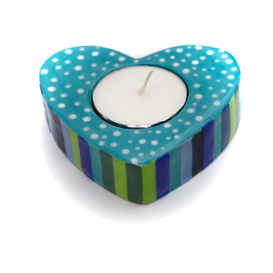 BOXED CERAMIC HEART SHAPED HANDMADE CANDLE HOLDER