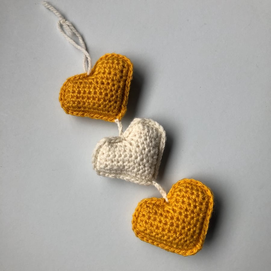 Heart String, Love Decoration, Three Hearts Hanging Decor, Crochet Valentines