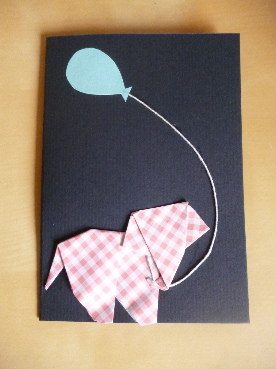 Origami elephant card - red elephant