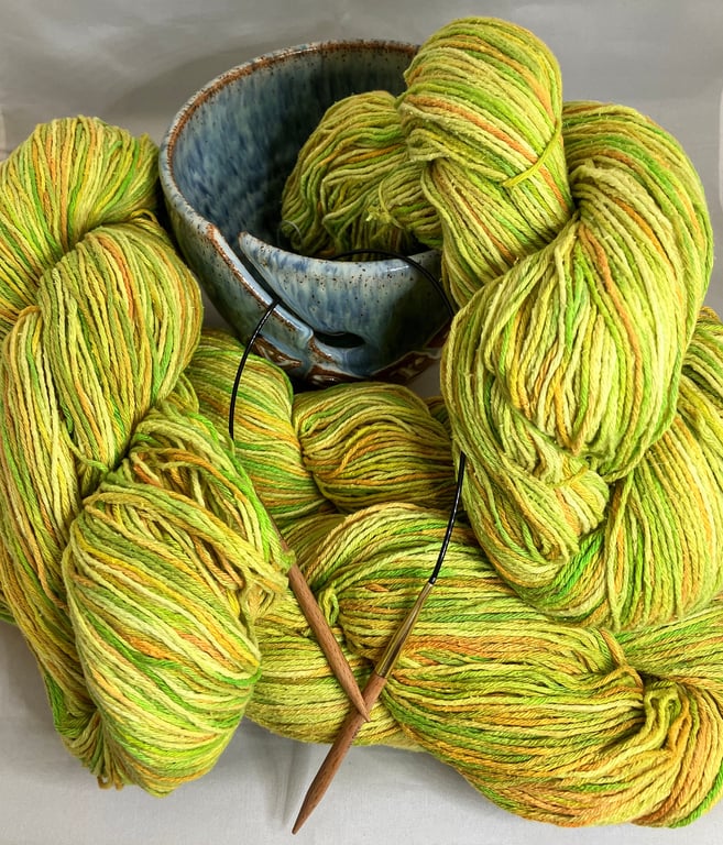 Bourette Silk Yarn 100g Skein, Hand Dyed, Colour: 'Zingy Citrus Burst'