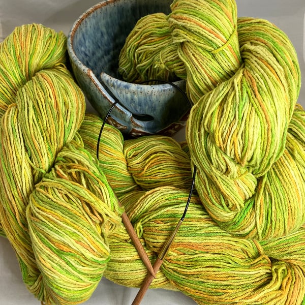 Bourette Silk Yarn 100g Skein, Hand Dyed, Colour: 'Zingy Citrus Burst'