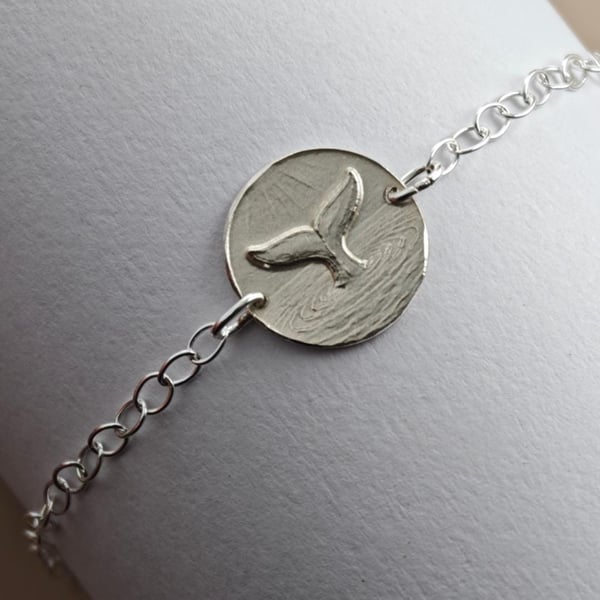 Whale Tail Engraved Sterling Silver Coin Bracelet