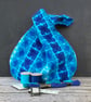 'Amalfi' 1960s Vintage Cotton Barkcloth Japanese Knot Bag Blue,Turquoise Flowers