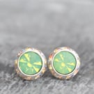 Stud Earrings Green Opal Pastel Rainbow Swarovski Crystal Sugar Sparklers Small