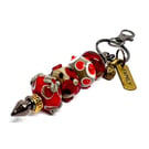 Handmade Red & Grey Lamp-work Glass Bead Bag Charm Keyring Unique Gift 