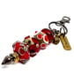 Handmade Red & Grey Lamp-work Glass Bead Bag Charm Keyring Unique Gift 