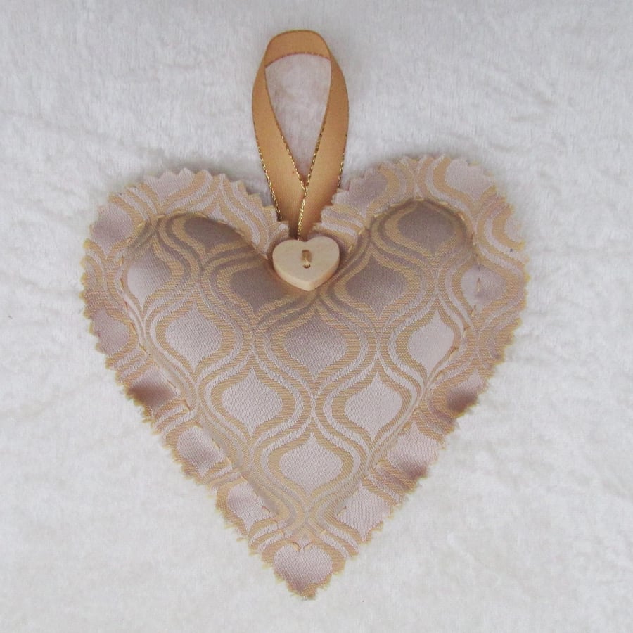 SALE - Shabby chic gold fabric hanging heart decoration