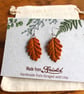 Handmade Ceramic Earrings, Painted Autumn Oak Leaves, Orange and Brown Dangle Le - Image 5