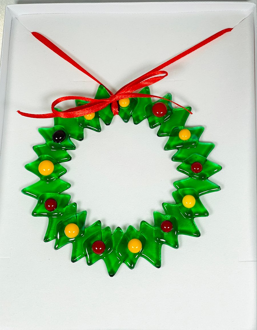 Fused glass wreath - glass Christmas decoration