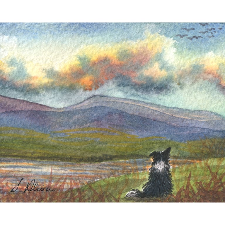 Border Collie Dog Art Print: The Hills are Calling - landscape scenic view