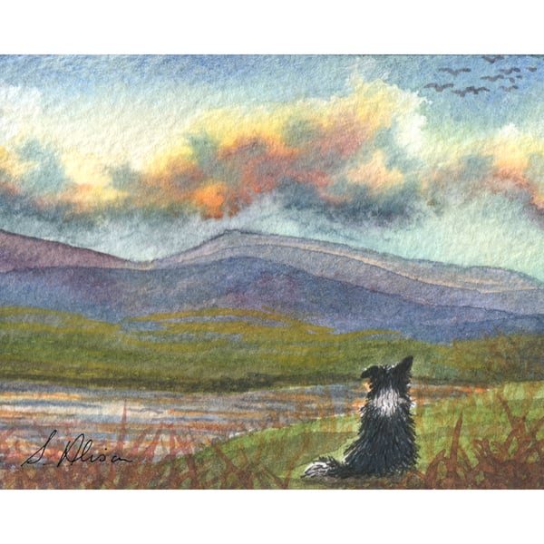 Border Collie Dog Art Print: The Hills are Calling - landscape scenic view