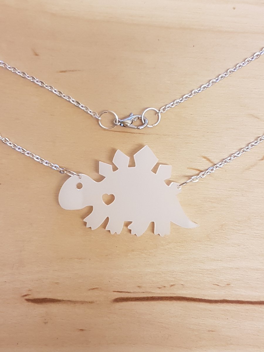 Dino Stegosaurus Heart Necklace - Acrylic