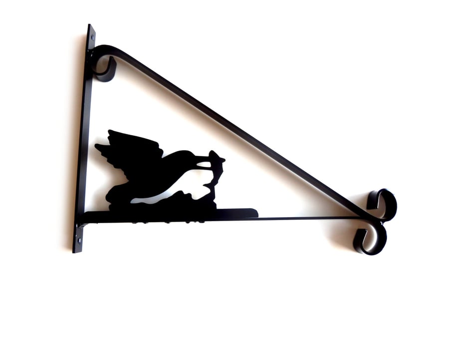 Kingfisher Catching a Fish Silhouette Scroll Style Hanging Basket Bracket