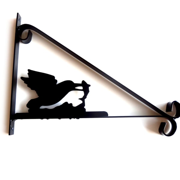 Kingfisher Catching a Fish Silhouette Scroll Style Hanging Basket Bracket