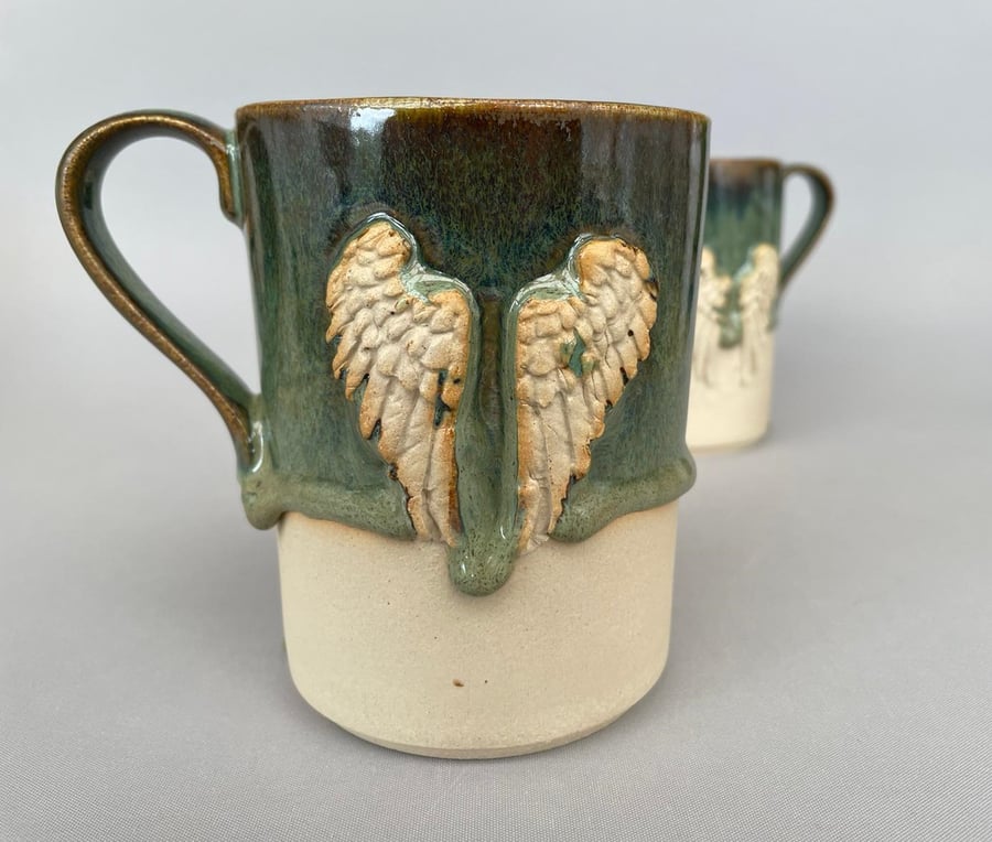 Angel Wings mug in woodland night glaze