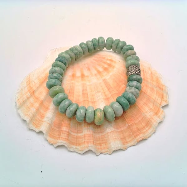 Men's Green Howlite Stretch Bracelet, Men's Jewellery, Bracelet, Gift for Him