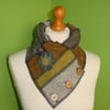 Neck Warmer Scarf with 3 button Trim. Upcycled Cowl. Felt Flower .No 6