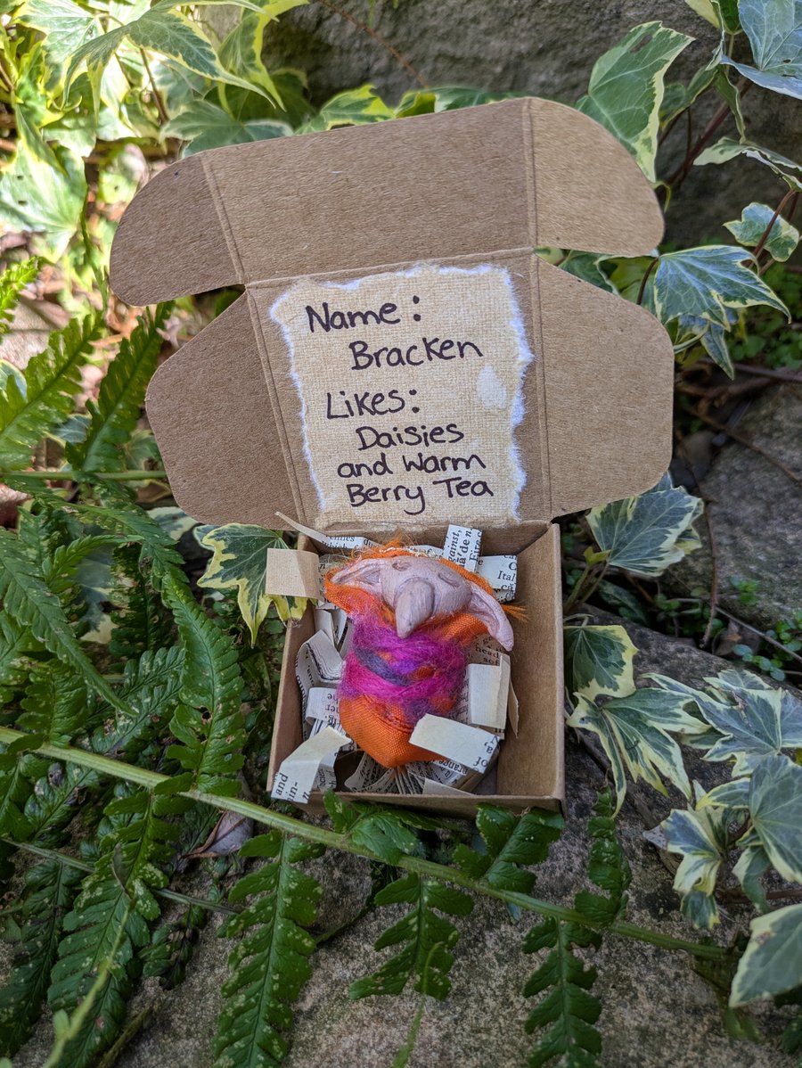 Orange sleeping fairy, goblin art doll, adoption 