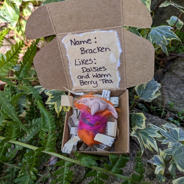 Orange sleeping fairy, goblin art doll, adoption 