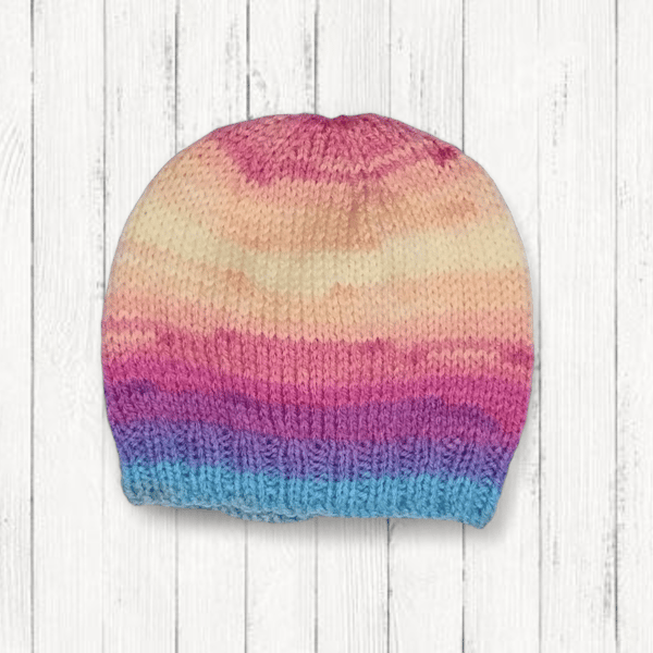 Multicoloured Hand Knitted Baby Hat for Winter, Rainbow 0-3 Months 