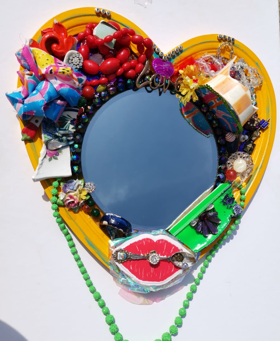 heart shaped mirror, unique colourful wall mirror