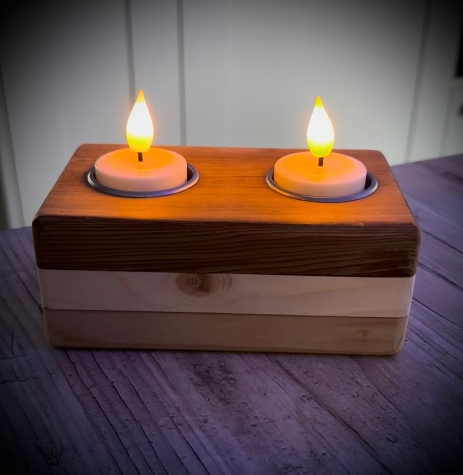 3 Wood Tea Light Candle Holder