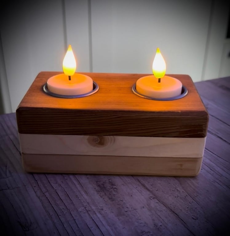 3 Wood Tea Light Candle Holder