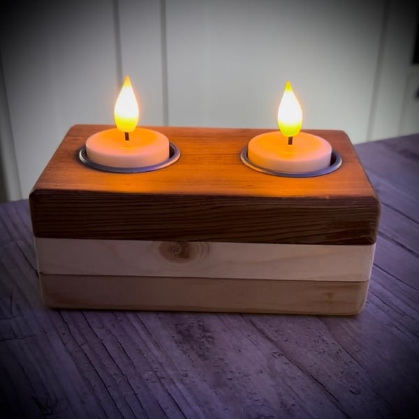 3 Wood Tea Light Candle Holder