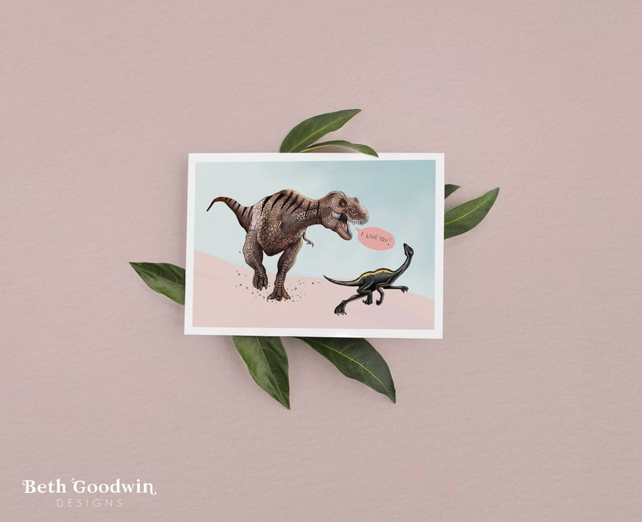 T-Rex Valentines Card - Dinosaur Anniversary Card, Funny Valentines Card