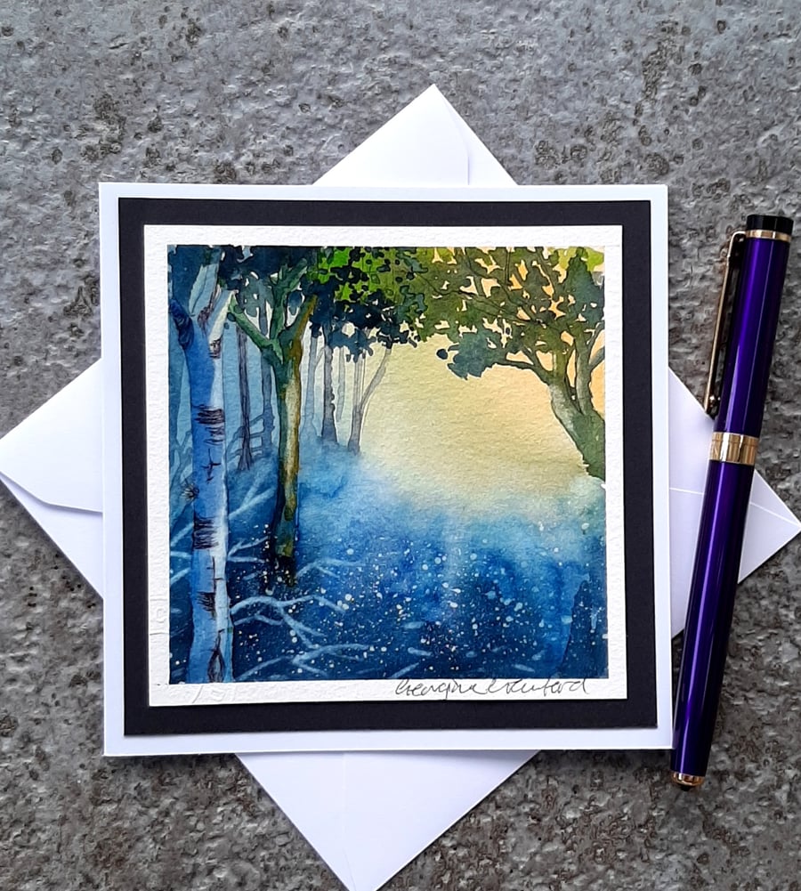 Woodland Light. Handpainted Blank Card. Letterbox Gift. Keepsake
