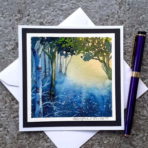 Woodland Light. Handpainted Blank Card. Letterbox Gift. Keepsake