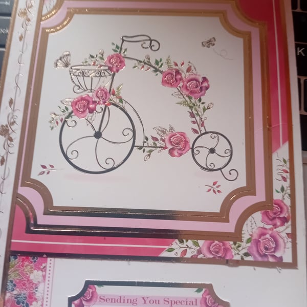 Bicycle And Roses Birthday Greetings Card Handmade