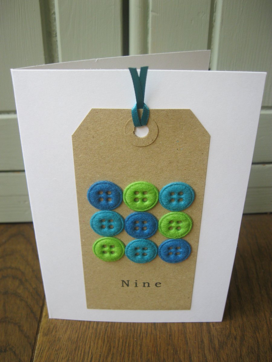 Button Birthday Card, Number 9