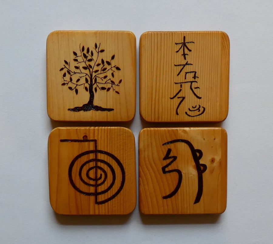 Wooden Reiki Symbol Coasters