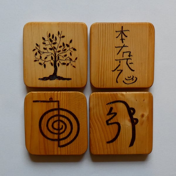 Wooden Reiki Symbol Coasters