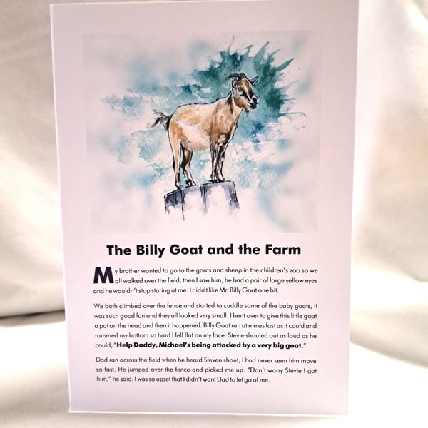 Original hand painted print of a Billy Goat printed Greeting Card for charity