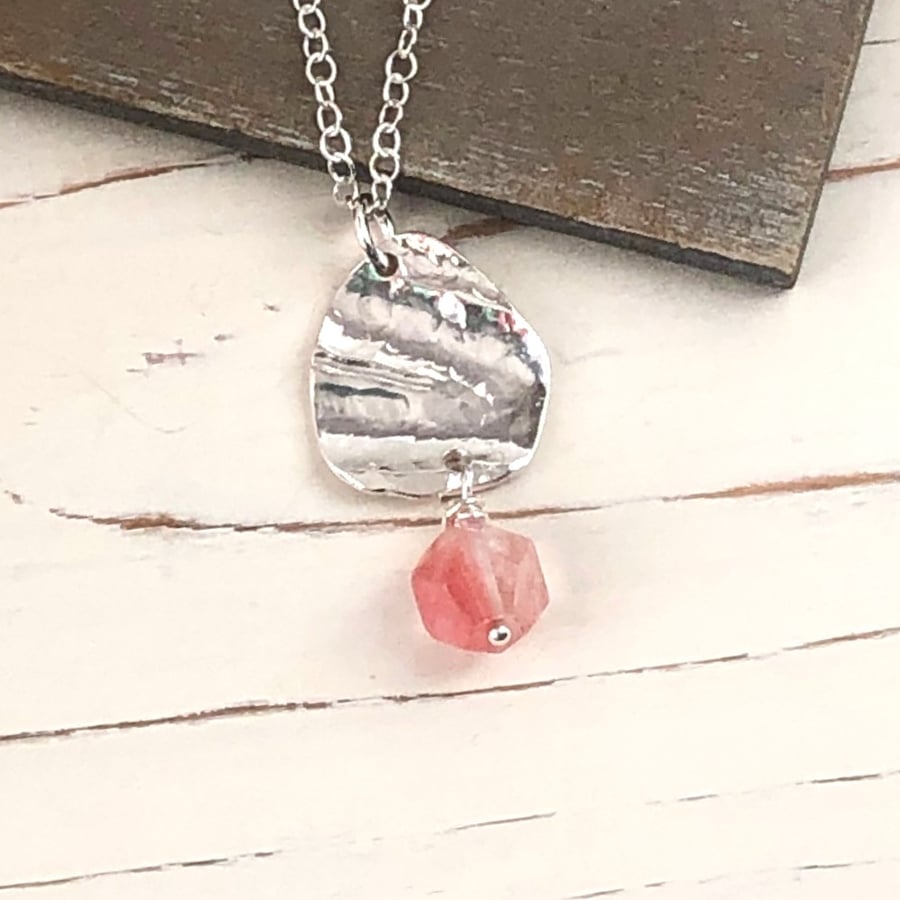 Sterling Silver Pendant with a Fire Cherry Quartz Bead Drop