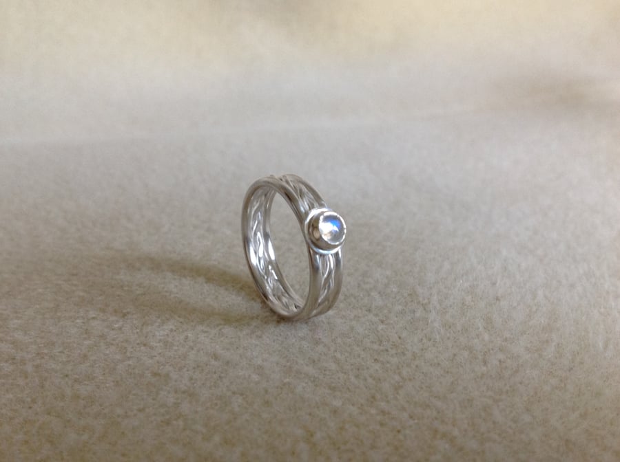 Blue Moonstone Sterling and Fine silver fancy triple band twist ring 
