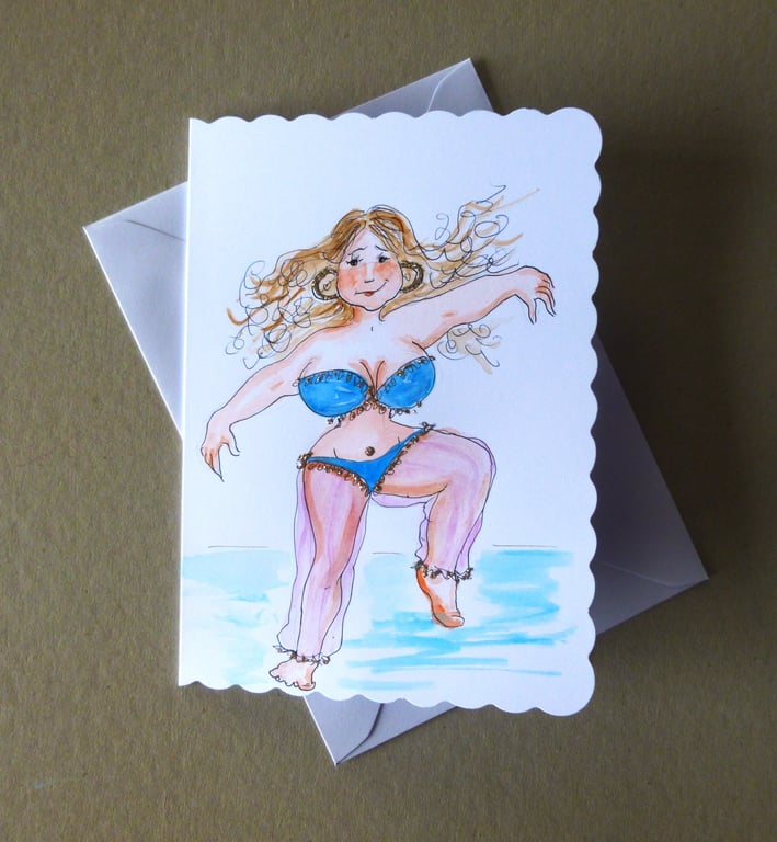 Original art comic cartoon belly dancer greetings  card ( ref FA 508 J4 )